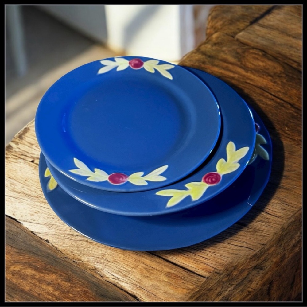 Vintage Coors Pottery Rosebud Early Blue three piece set